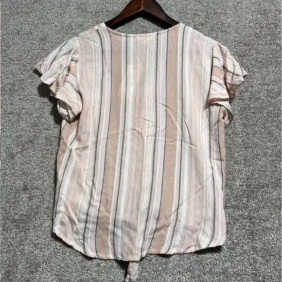 Sim & Sam Woman’s Rayon Flitter Sleeve Tie Front Striped Blouse Size Medium New - Picture 5 of 5